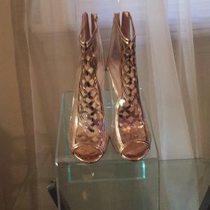 Rose gold and clear heels